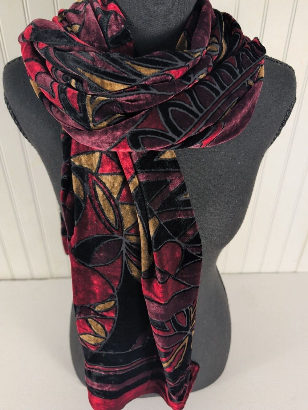 Redfish Designs Velvet Silk Rayon Blend Art to Wear Scarf Patterned Mosaic